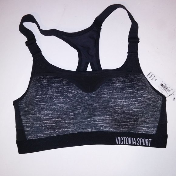 Victoria Secret Sports Bra 30C Black Gray Marl Incredible Lightweight Max Racerb - Picture 1 of 5